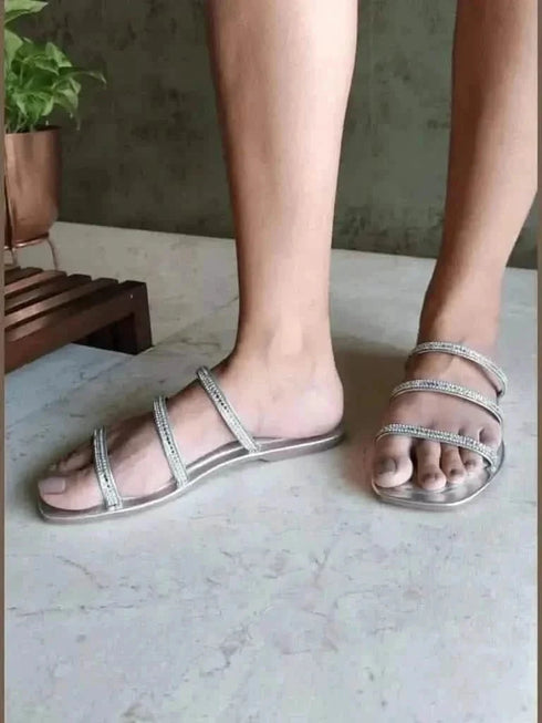 Womens Silver Shimmer Flats